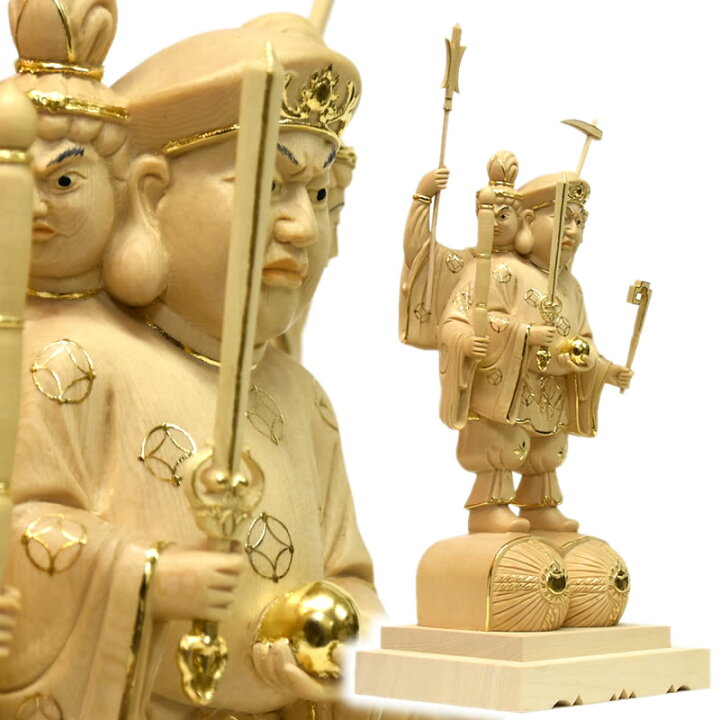 楽天市場】木彫り仏像 【三面出世大黒天】 桧木 立5.0寸 切金 総丈33cm 