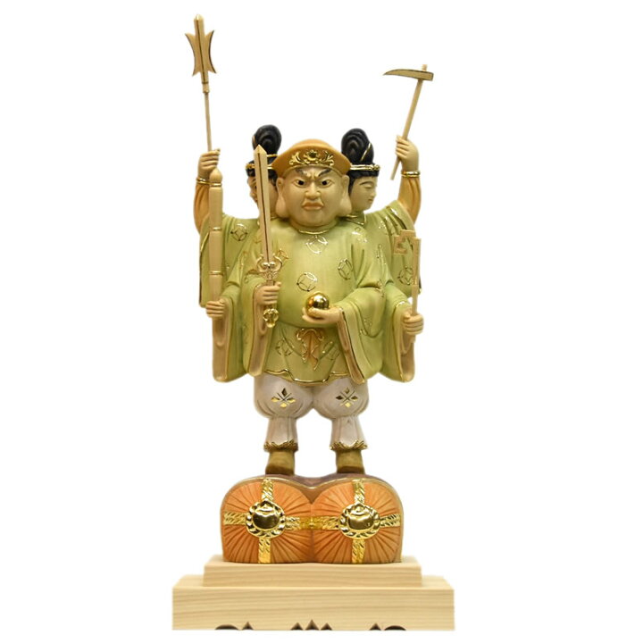 楽天市場】木彫り仏像 【三面出世大黒天】 桧木 立5.0寸 淡彩 総丈33cm 