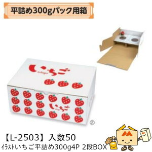 【個人宅不可】フルーツ いちご用 平詰め300gパック用箱 イラストいちご 平詰め300g4P 2段BOX 品番L-2503 ケース販売 入数50 サイズ295×205×120mm 送料無料 ヤマニパッケージ ヤマニ 紙 ダンボール ス