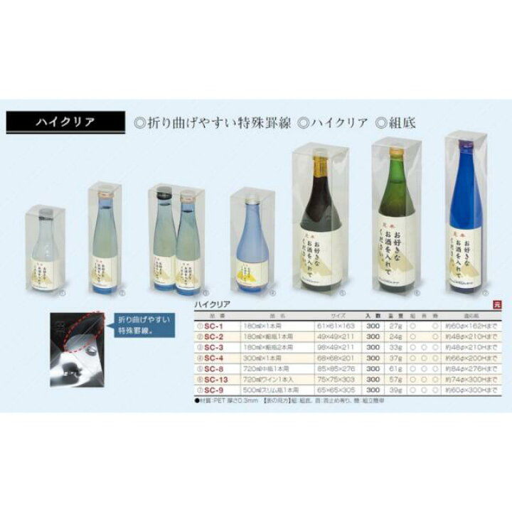 楽天市場】酒用クリアケース ハイクリア 180mL×1本用 品番SC-1 ケース 