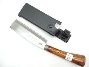 日本製 鍛冶助 赤茶柄 鞘サヤ付ナタ 手打鋼付 両刃 180ミリ 鉈 なたりょうば