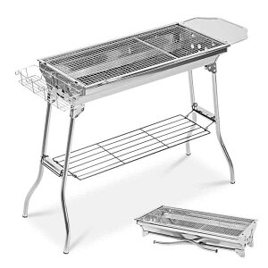 【COMFORT ZONE】 バーベキューコンロ bbqコンロ 折りたたみ 大型 焼き網 幅73.5cm 調味料ラック付 大人数 bbqグリル ステンレス 軽量 収納便利 レジャー 焼肉 料理 グリル キャンプ