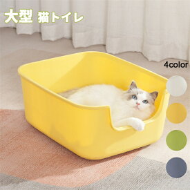 猫トイレ 大型 かわいい ネコ ねこ 猫トイレ本体 大きい 飛び散り防止 オープンタイプ シンプル 一体成形 お掃除 ラクラク