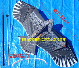 防鳥・防獣「カイト鷹」　風になびくと翼巾180cmの凧が圧巻の迫力で空を舞います。