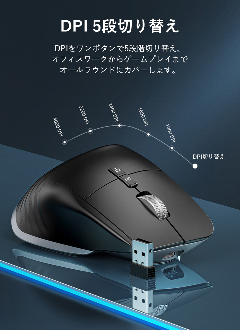 新作からSALEアイテム等お得な商品 満載 ワイヤレスマウス Bluetooth ゲーミングマウス Wireless Mouse GT 2.4G  ワイヤレス 5.0 4000DPI 11色RGB コンピューター マウス ブラック 日本語取扱説明書 tepsa.com.pe