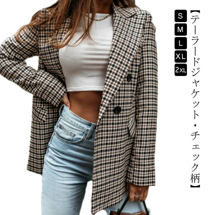 楽天市場】テーラードジャケット レディース チェック柄 ジャケット 