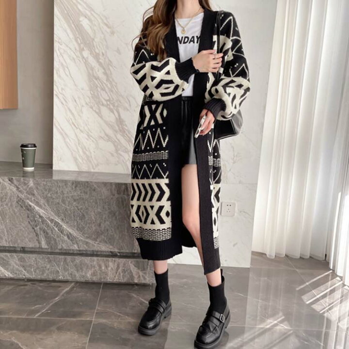 楽天市場】ロングカーディガン ニット ジャガード レディース ニット 