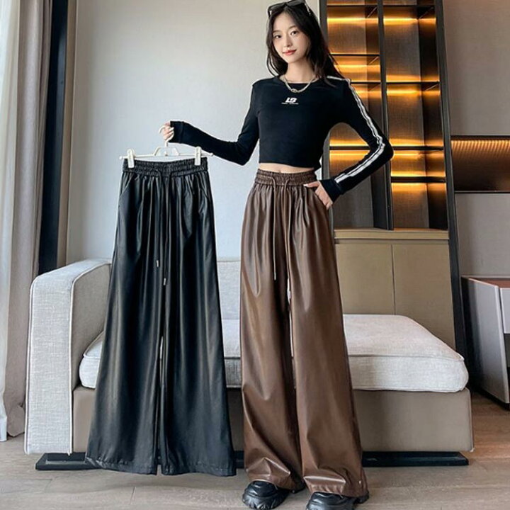 楽天市場】パンツ 秋 秋服 レディース ワイドパンツ ガウチョ レザー 