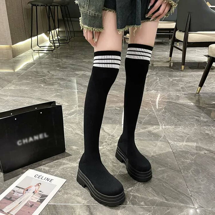 楽天市場】ニーハイソックス レディース ロングブーツ ストレッチ 