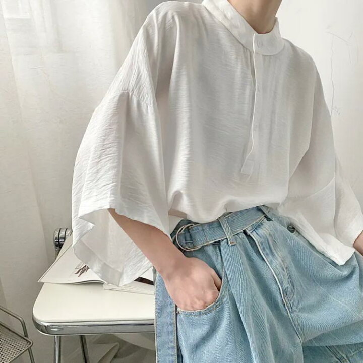 楽天市場】シャツ 七分袖 バンドカラー メンズ レディース トップス 