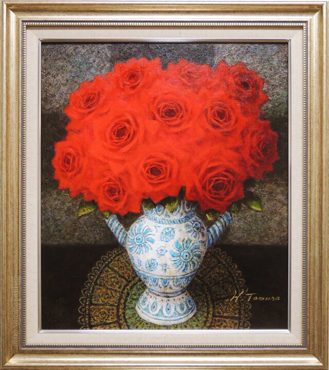 楽天市場】絵画 油絵 スペイン壷と赤い薔薇 （田村一） 送料無料 