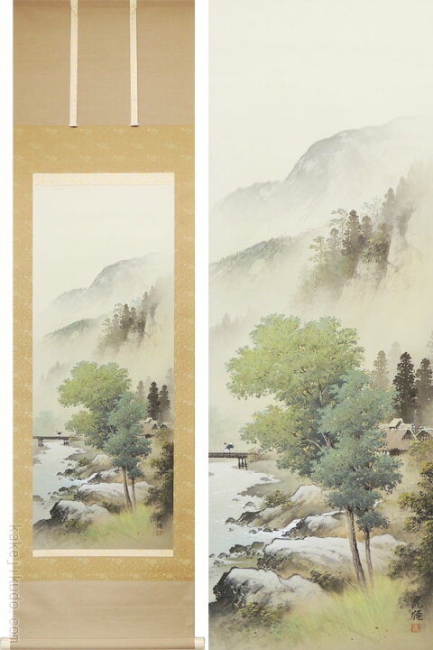 楽天市場】掛け軸 彩色山水 (小島光径) ※即納※ 送料無料 【掛軸】【一 