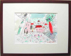 絵画 水彩画 佐藤徹 南仏の坂道 送料無料 【肉筆】【水彩】【外国の風景】【変型特寸】