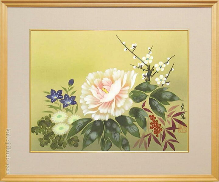 楽天市場 絵画 日本画 四季花 山戸秀城 送料無料 肉筆 日本画 花 6号 掛け軸 絵画の専門店 掛軸堂画廊