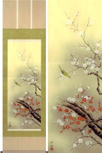 掛け軸 紅白梅に鶯 (田村竹世) 送料無料 掛軸