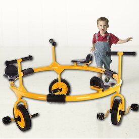 キッズ3人乗り三輪車 2?8歳用、360°回転幼児用円形三輪車、就学前ペダル円形三輪車、非インフレータブルゴムホイール、少年少女カルー