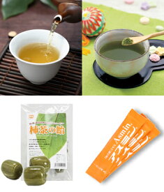 柿茶4g×12包、柿茶の粉茶5包、柿茶の飴80g、柿の葉濃縮エキス5包【全商品のお試し品セット】（ノンカフェイン　デカフェ　妊婦　お茶　国産　健康茶　農薬不使用　無添加　ティーパック）