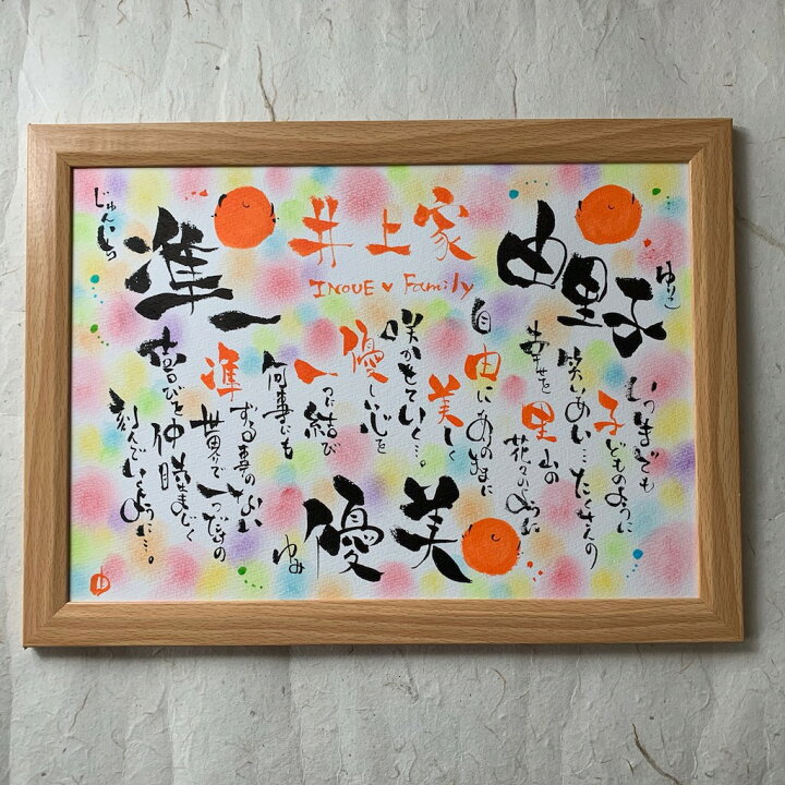 楽天市場 ファミリーポエムａ４サイズ 5 6名様用 フレーム入り 送料込み 日時指定不可 ギフト プレゼント 結婚式 出産祝 オリジナル ネームインポエム ネームポエム 名前詩 卒業 卒部 誕生日 還暦 名前 ポエム 誕生日 新築 引っ越し 祝 書き物屋prism Sorairo