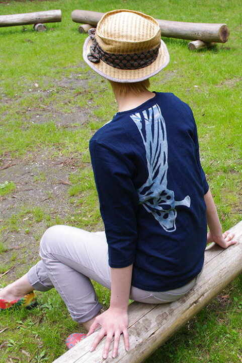 楽天市場】オーガニックコットンTシャツ（7分袖）【蝶々】 藍染め 