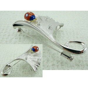 【限定1点】 K18 ホワイトゴールド ダイヤモンド イチョウ テントウ虫 エナメル七宝 ブローチ 日本製 【KSBO13501】ブローチ ダイアモンド 18k 18金 ゴールド ジュエリー レディース ギフト プレ