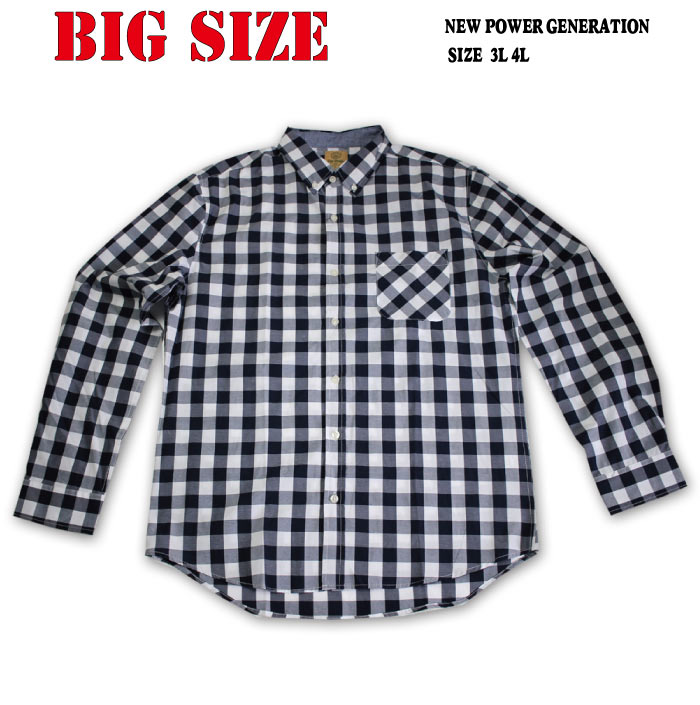 大きいサイズ 長袖 チェックシャツ 人気の贈り物が ボタンダウン ビッグサイズ 3L 新品即決 4L