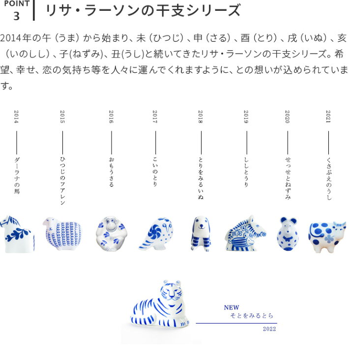 楽天市場 着後レビューで選べる特典 Lisalarson リサ ラーソン 干支シリーズ 陶器 そとをみるとら あおい 波佐見焼 22 寅年 干支 寅 虎 とら トラ 年末 新年 正月 縁起物 開運 迎春 置物 玄関 飾り 北欧 かわいい 十二支 22年 日本製 ギフト プレゼント プチ