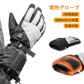 電熱グローブ ヒーター付き手袋 3段階調温 バイク用 タッチ操作対応 長時間作動 大容量バッテリー付き 作業 アウトドア 防寒対策