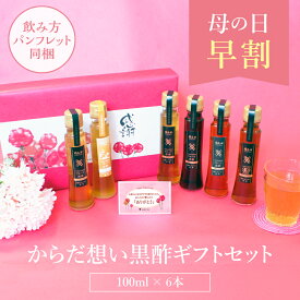 【早割クーポン配布中】2026 母の日 からだ想い黒酢ギフトセット 送料無料 100ml×6本 フルーツ酢 黒酢 ブルーベリー りんご あまおう 屋久島たんかん パイナップル 福山の小さなみかん 飲むお酢 健康食品 健康志向 ギフト 果実酢 無添加 ビネガー ドリンク プレゼント