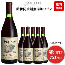 【2024年産】井筒ワイン 酸化防止剤無添加コンコード〔赤・甘口〕 720ml×6本セット〔1ケース〕/ 日本ワイン 長野県産 いづつ 酸化防止剤不使用◆送料無料（一部地域を除く）◆ ANM 014283