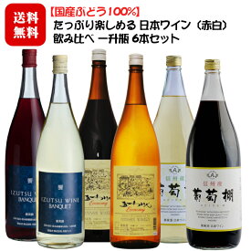 【国産ぶどう100%】たっぷり楽しめる 日本ワイン〔赤白〕飲み比べ一升瓶6本セット[赤3本/白3本] 1800ml×6本 / 長野県産 1.8L 五一わいん エコノミー アルプス 葡萄棚 井筒ワイン バンクエット饗◆送料無料（一部地域を除く）◆ 014484