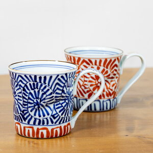 \ 波佐見焼 /【 一夢窯 】 マグカップ タコ唐草 大サイズ 内容量 約400ml ペア 和食器 和 モダン かわいい おしゃれ 電子レンジ対応 大きめ コーヒーカップ 波佐見 はさみ焼き はさみやき 有