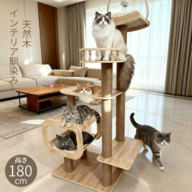【お得なクーポン有り】キャットタワー 大型猫 木製 据え置き スリム 猫タワー 多頭飼い スロープ 爪とぎ 透明宇宙船 ハンモック 段階 猫ハウス おしゃれ 猫タワー 大型猫 ネコ 猫用 運動不足 ストレス解消 安定性抜群 高さ180cm