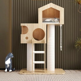 【マラソン限定×P5倍】天然木製 キャットタワー アクリル2段ハウス付き 爪とぎポール一体型 省スペース設計 大型猫対応 おしゃれ インテリア 猫用 キャットタワー 猫のベッド 爪研ぎ
