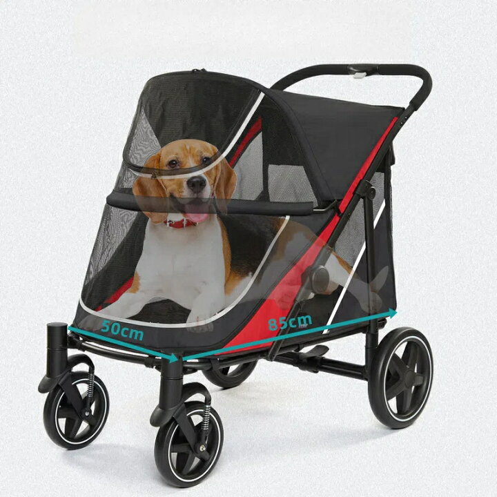 ペットカート折りたたみ大型犬メッシュ通気性キャリーカート犬猫多頭黒 