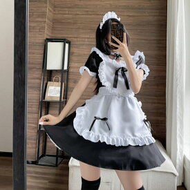 送料無料 メイド服 コスプレ 猫耳付き ハロウィン ゴスロリ メイド衣装 エプロン メイドカフェー ワンピース 半袖 仮装 変装 レディース 可愛い パーティー イベント 演出服 学園祭 喫茶店 カフェー 大きいサイズ S-5XL 楽天海外通販