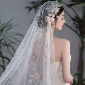 送料無料 ウエディングベール レース 長さ1.4M ホワイト 花付き 飾り ヘアピン 花嫁 ベール レース 華やか 花柄 ブライダルベール 花嫁用品 エレガント パーティー 結婚式 フォーマル 披露宴 楽天海外通販