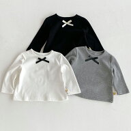 送料無料 ベビー服 長袖 Tシャツ カットソー リボン トップス ベビー肌着 ベビーパジャマ 女の子 男の子 …