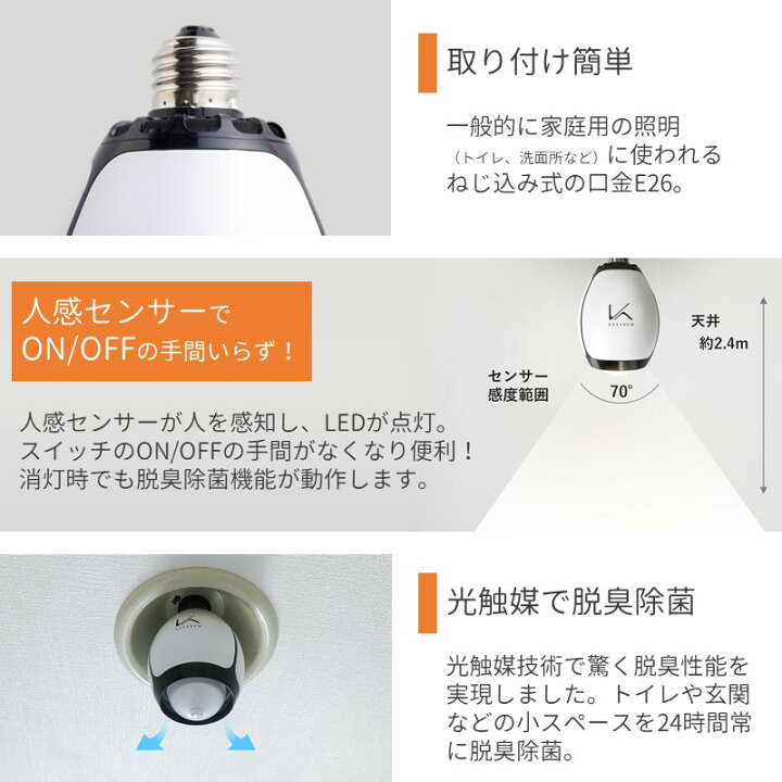 楽天市場】脱臭 LED 電球 電球色 KL-B01 除菌 脱臭機 空気清浄機 白 