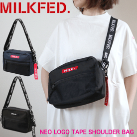 【10%OFF】ミルクフェド ショルダーバッグ NEO LOGO TAPE SHOULDER BAG MILKFED レディース 女子 フェス バッグ サコッシュ ボディバッグ 肩掛け 斜め掛け 女子高生 旅行 男女兼用 シンプル 小さめ 軽量 カジュアル ブランド レッド ネイビー 03182098