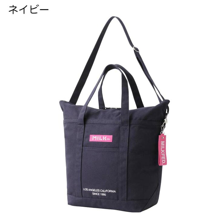MILKFED. ミルクフェド トートバッグ 【EMBROIDERED BAR BIG 2WAY TOTE BAG】2way ショルダーバッグ ファスナー付き 通勤 通学 A4 大容量 キャンバス 103213053007 kalulu【カルル】 ミルクフェド♡MILK FED.♡ビッグサイズショルダートートバッグ