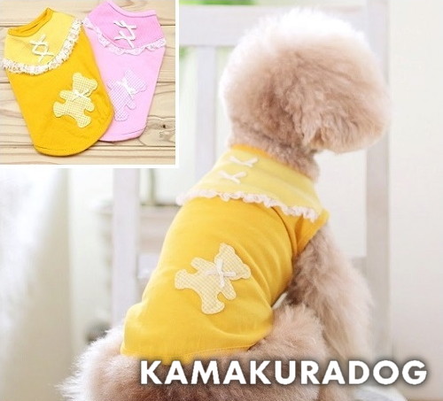 犬の服 お買得 公式ストア 可愛いギンガム柄くまちゃんのアップリケ ギンガム柄くまちゃん