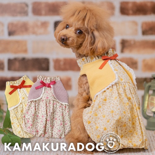 メール便可 犬 全商品オープニング価格 服 犬の服 販売 小花柄バルーンワンピ 重ね着風がオシャレ