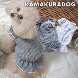 【犬 服 チュニック ストライプ】そよ風ガールチュニック　鎌倉DOG レース リボン ふんわり 犬服 ナチュラル 春夏 ( 犬の服 犬服 小型犬 トイプードル ダックス チワワ ドッグウェア ペット おしゃれ かわいい )