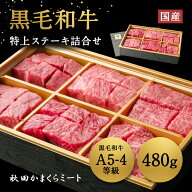 ★50％OFF！9日20:00〜 16日01:59★国産 黒毛和牛 特上 ステーキ詰め合わせ480g 牛肉 A4 A5ランク 送料無…