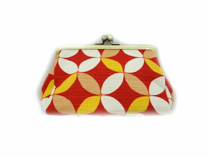 がま口ポーチ 俵型・小【シャンタン七宝・赤】 日本製 和柄 化粧ポーチとしても使えます! 母の日 こどもの日