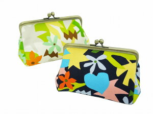 がま口ポーチ 俵型・小【キカフラワー】POP柄 花柄 鎌倉てづくり屋 ポーチ コスメポーチ 母の日 こどもの日 化粧ポーチ