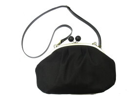 がま口　バッグ　8寸【帆布無地・黒】無地　便利　送料無料　ギフト　肩掛け　ショルダー　日本製　鎌倉てづくり屋