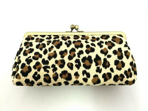 がま口ポーチ 俵型・大【豹柄】コスメポーチ 大容量 おしゃれ 母の日 贈り物