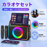 カラオケセット マイク収納 カラオケマイク 家庭用 スピーカー セット Bluetooth LEDライト付き 収納 マ…