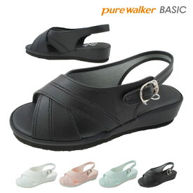 ＼ポイント7倍 4/25限定／ピュアウォーカー ベーシック pure walker BASIC レディース ナースシューズ 静音 PW7602 オフィスサンダル バックバンド サンダル 黒 ブラック 白 ホワイト ブルー ピンク evid |3